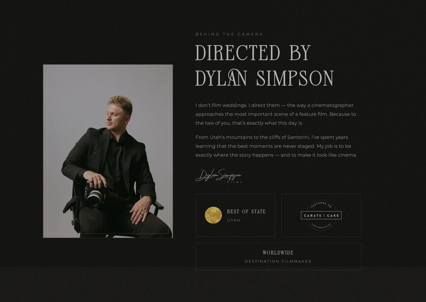 Directed By — Dylan's portrait, signature, and awards including the Best of State medal