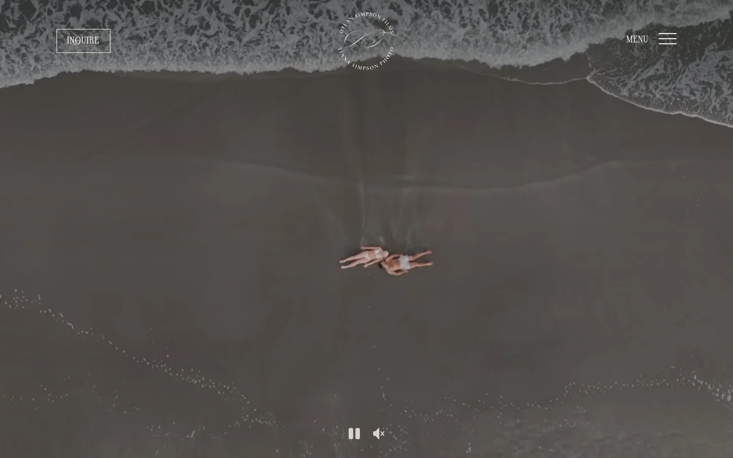 Dylan Simpson Films homepage — a full-bleed wedding film plays behind the studio wordmark