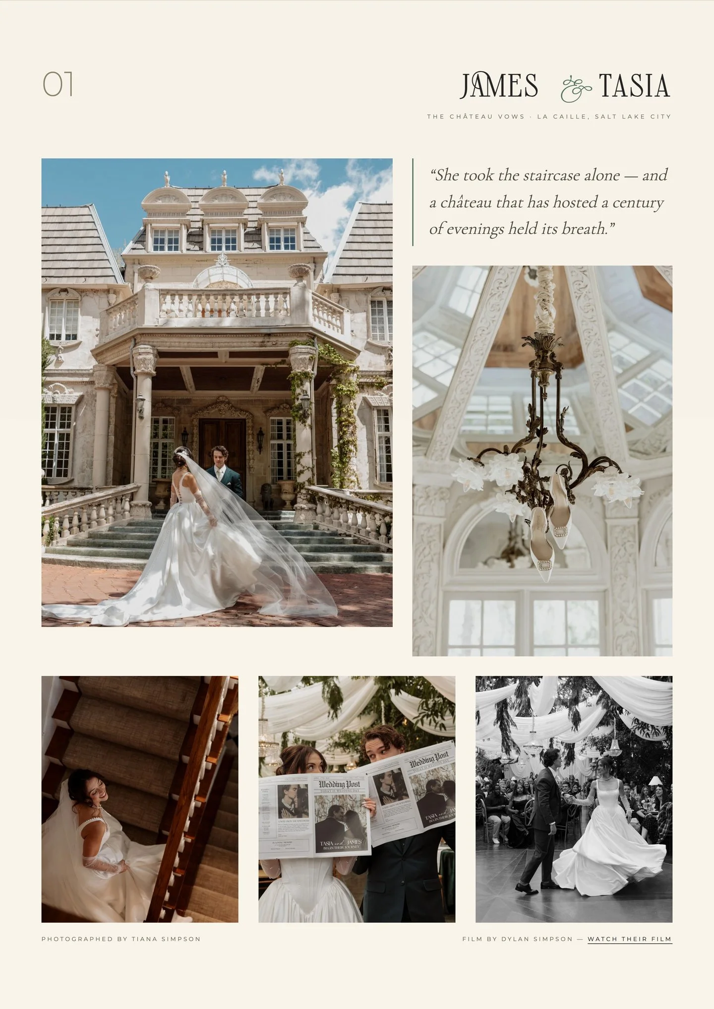 Story 01, James and Tasia — an art-directed magazine spread with lead image, details, and captions