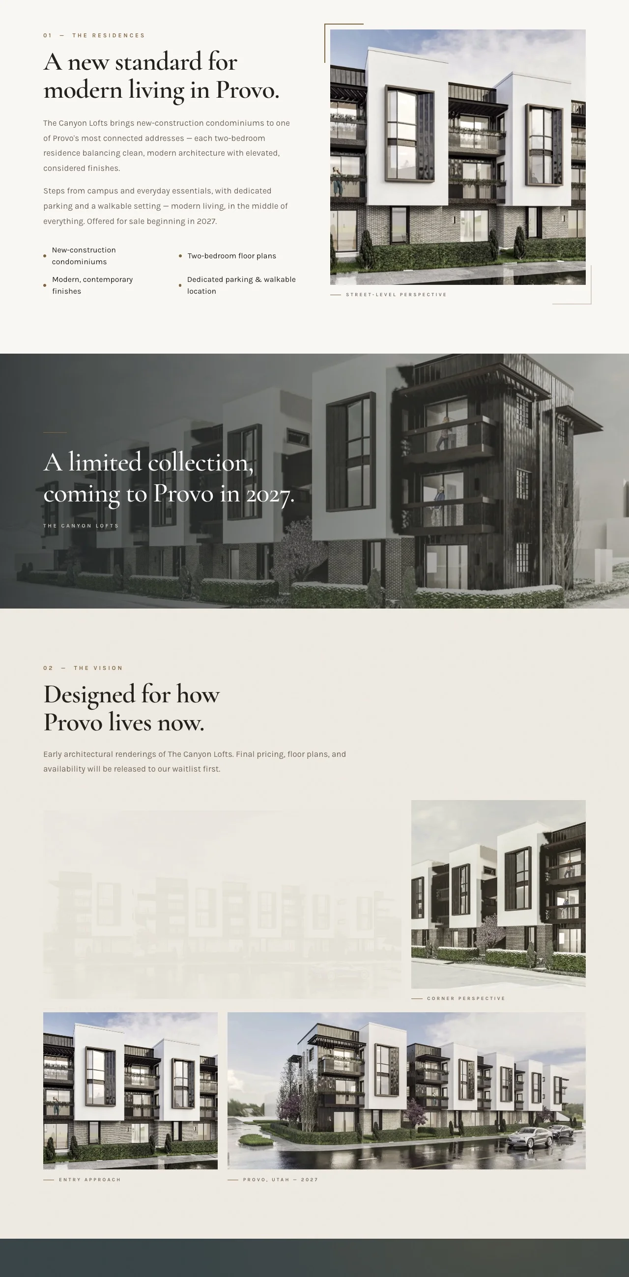 The Canyon Lofts website, designed and built by Thornwood Digital