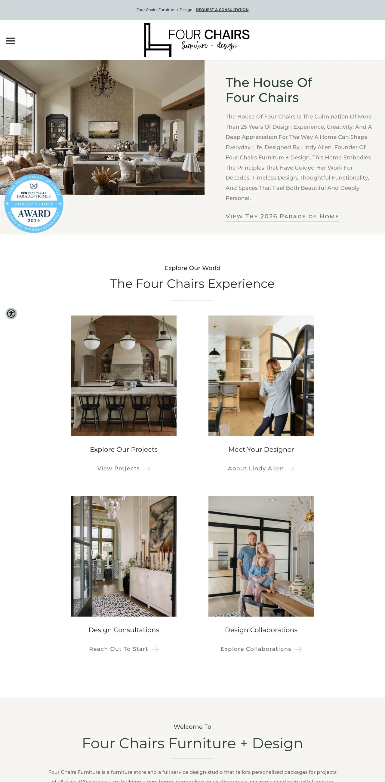 Four Chairs Furniture and Design website, designed and built by Thornwood Digital