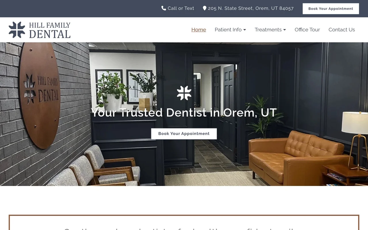 Hill Family Dental website, designed and built by Thornwood Digital
