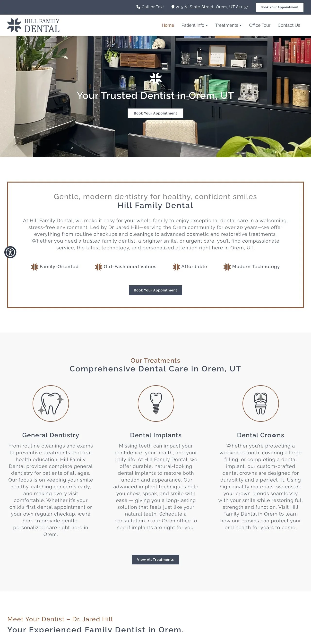 Hill Family Dental website — website design in Orem, Utah County by Thornwood Digital