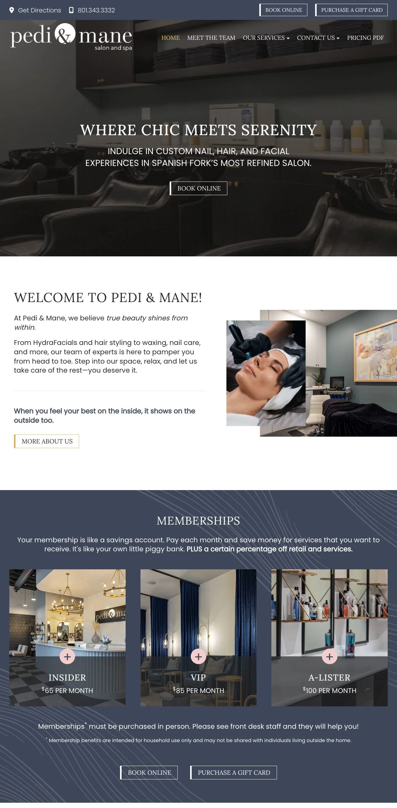 Pedi & Mane salon website, designed and built by Thornwood Digital