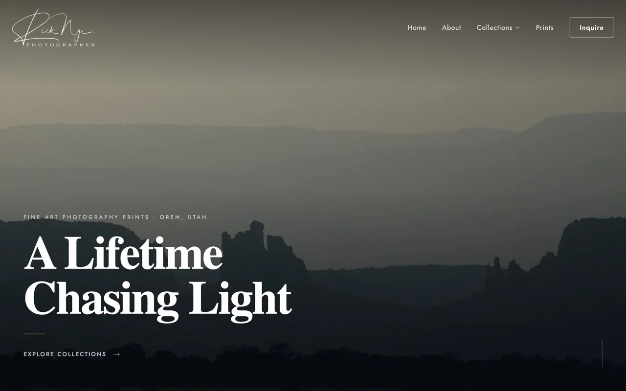 Rick Nye Photography website, designed and built by Thornwood Digital